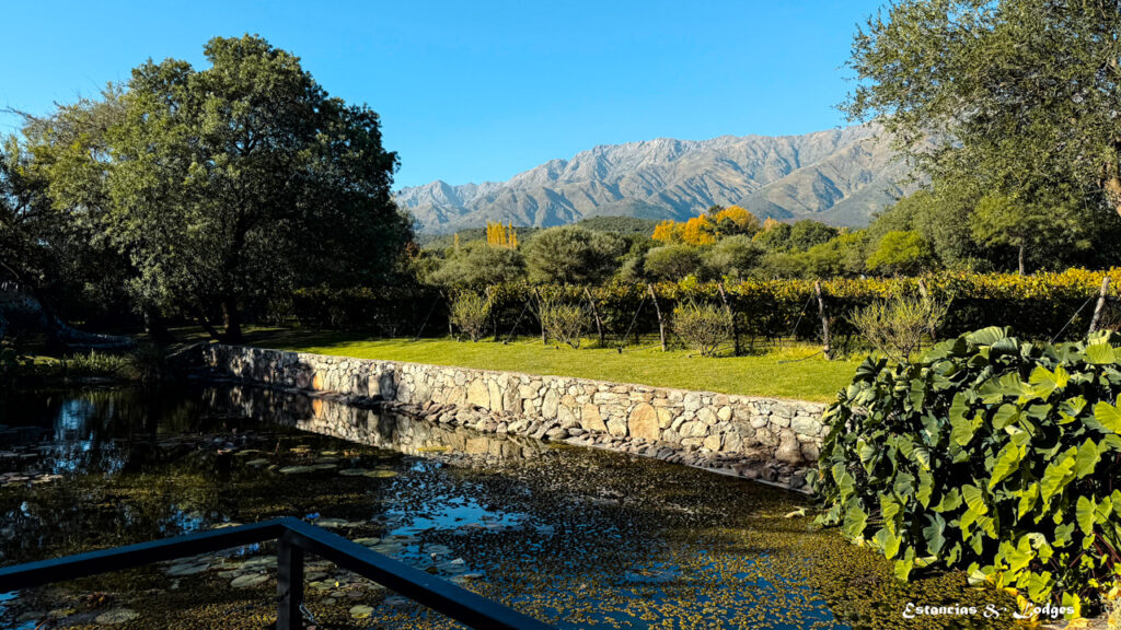 Paisaje del wine lodge Aráoz de Lamadrid con las Sierras de Traslasierra al fondo
